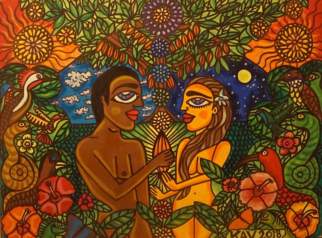 Cocoa pod painting at Cocoa Pod Products, Trinidad